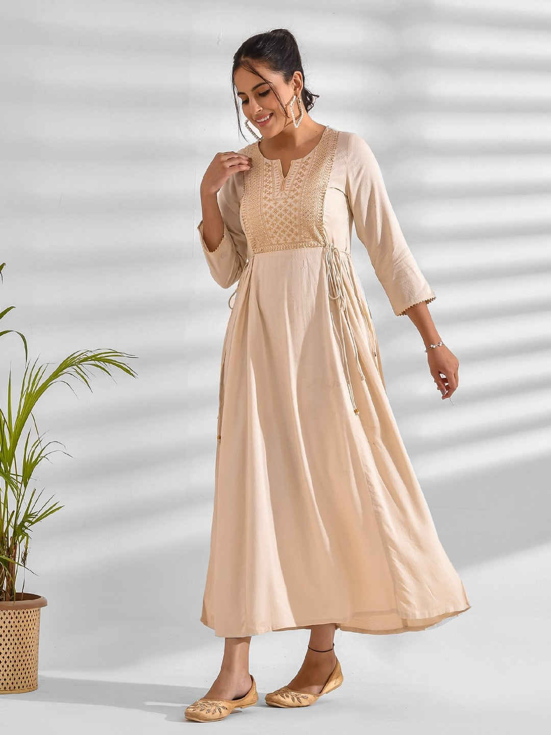 Flared Ethnic Motifs Viscose Rayon Dress