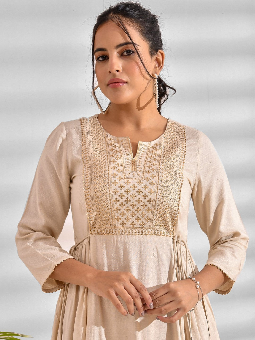 Flared Ethnic Motifs Viscose Rayon Dress