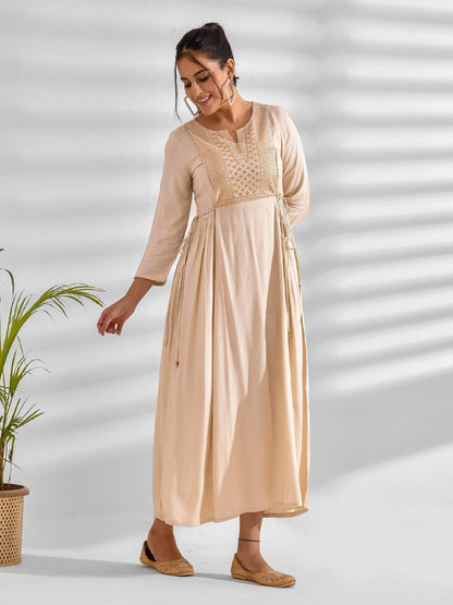 Flared Ethnic Motifs Viscose Rayon Dress