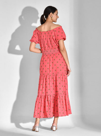 Flared Printed Viscose Rayon Dress