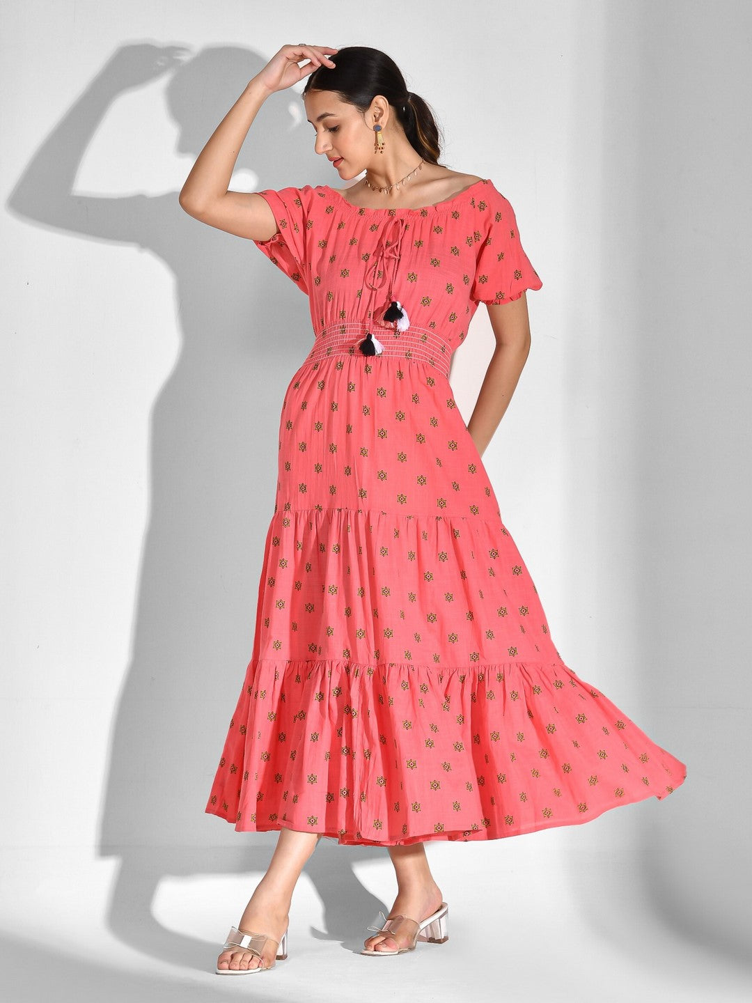 Flared Printed Viscose Rayon Dress