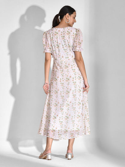 Flared Printed Chiffon Dress