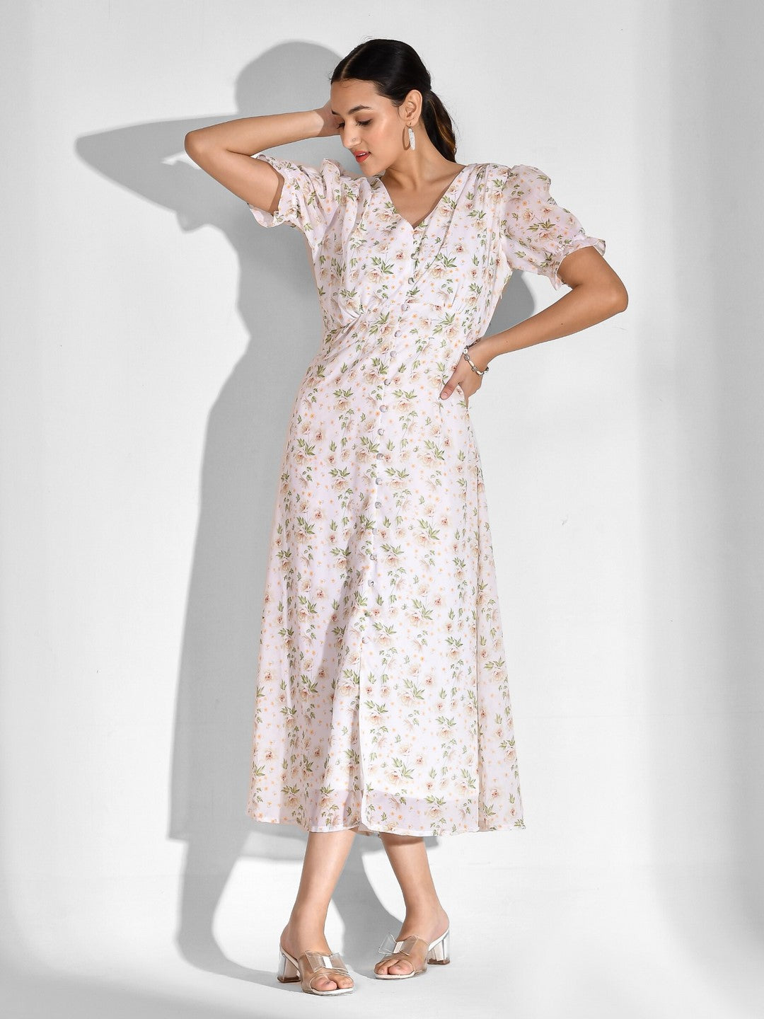 Flared Printed Chiffon Dress