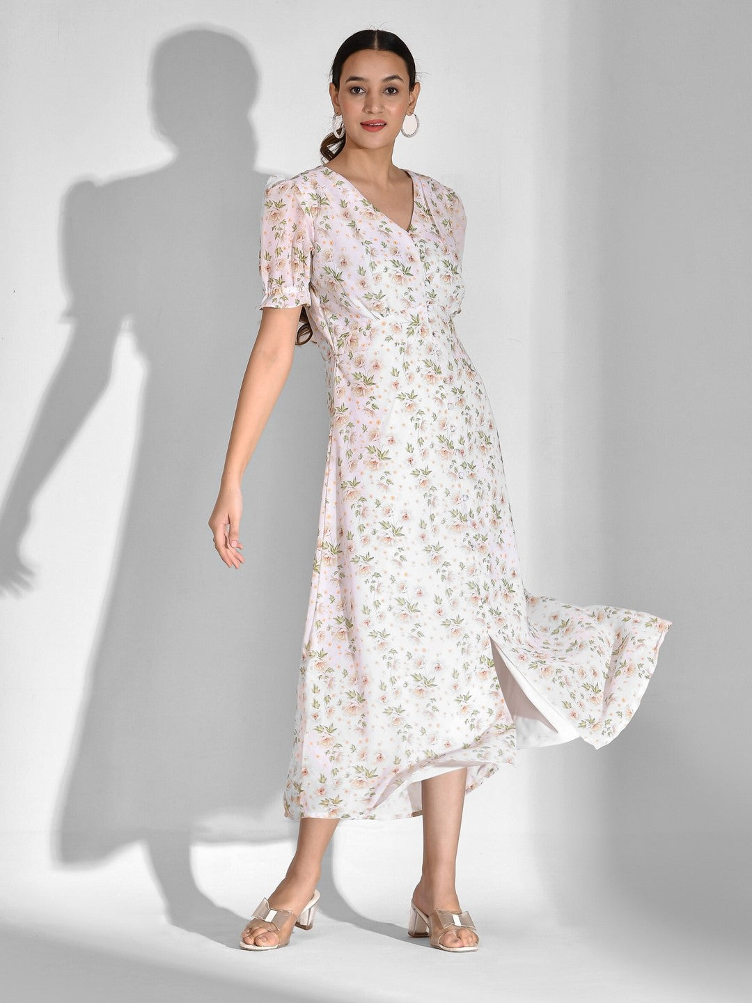 Flared Printed Chiffon Dress