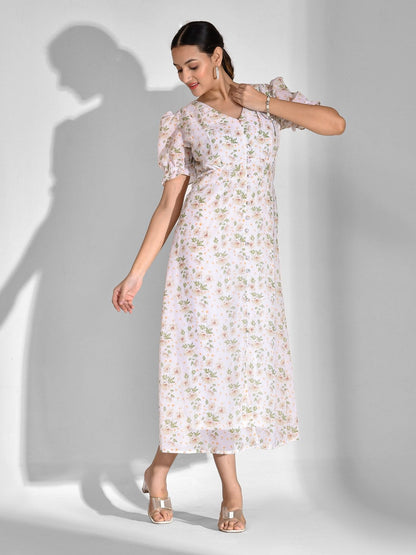 Flared Printed Chiffon Dress