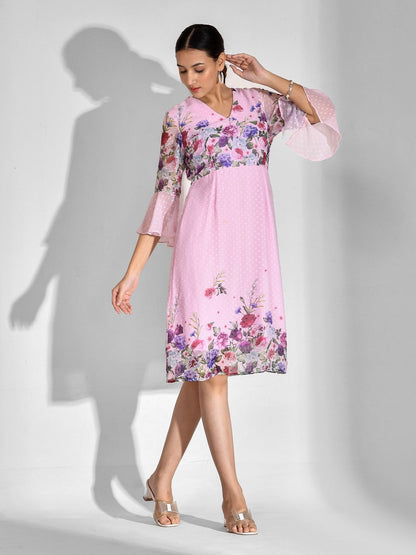 A-line Floral Print Chiffon Dress