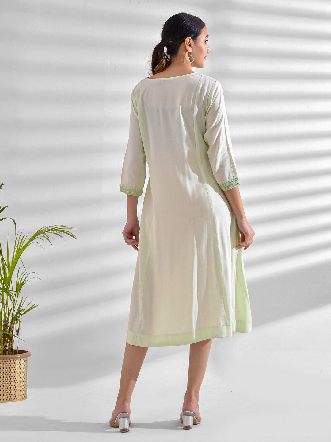 Flared Solid Viscose Rayon Dress