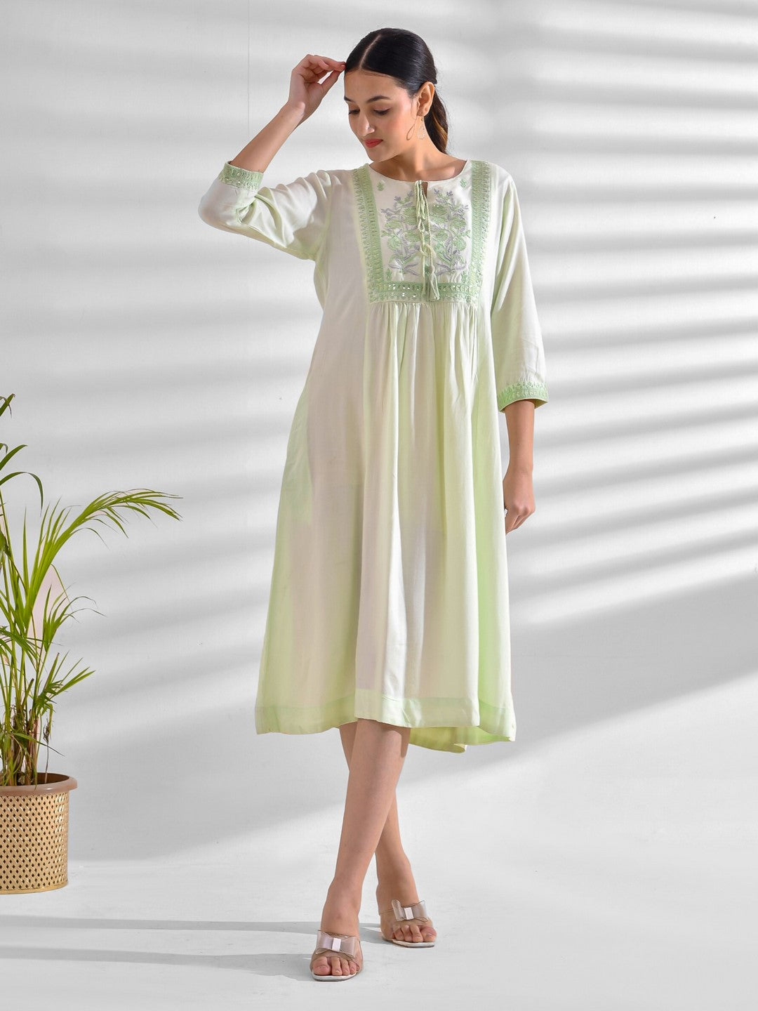 Flared Solid Viscose Rayon Dress