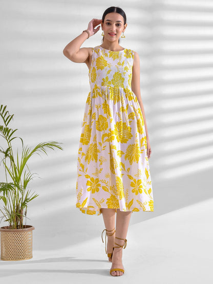 Mokshi yellow rayon printed dress – wholesale manufacturer & exporter from India