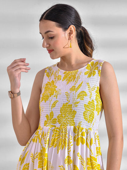 Flared Printed Viscose Rayon Dress