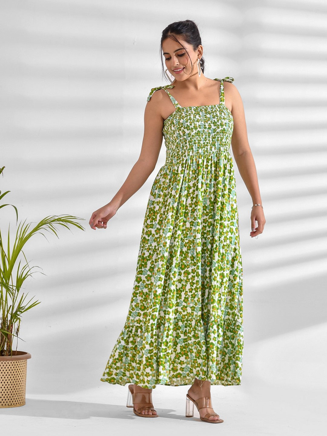 Flared Printed Viscose Rayon Dress