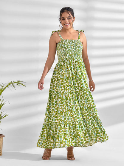 Flared Printed Viscose Rayon Dress