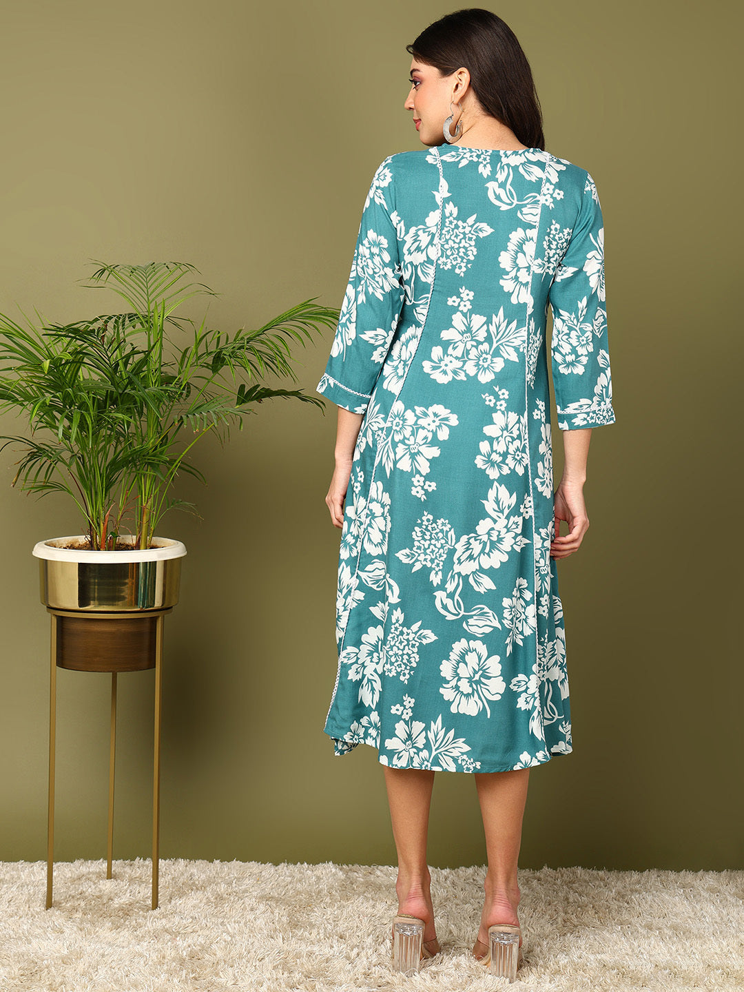 Flared Printed Viscose Rayon Dress