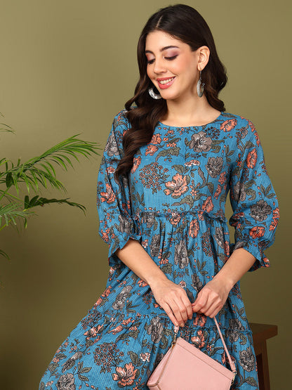 Flared Printed Viscose Rayon Dress