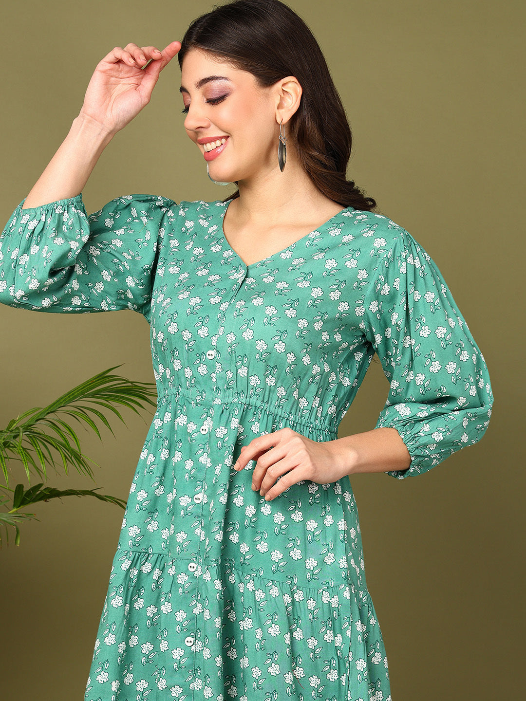 Flared Printed Viscose Rayon Dress