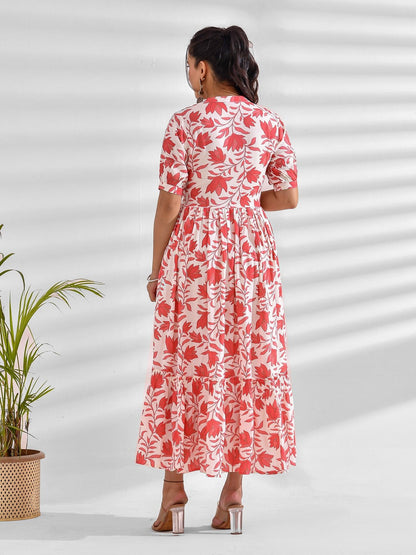 Flared Printed Viscose Rayon Dress