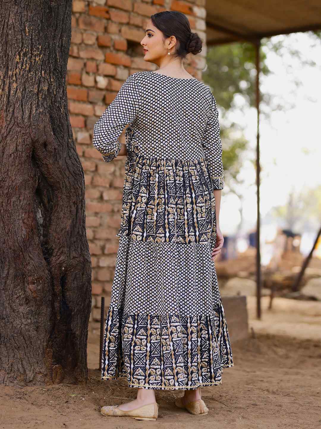 Flared Printed Viscose Rayon Dress
