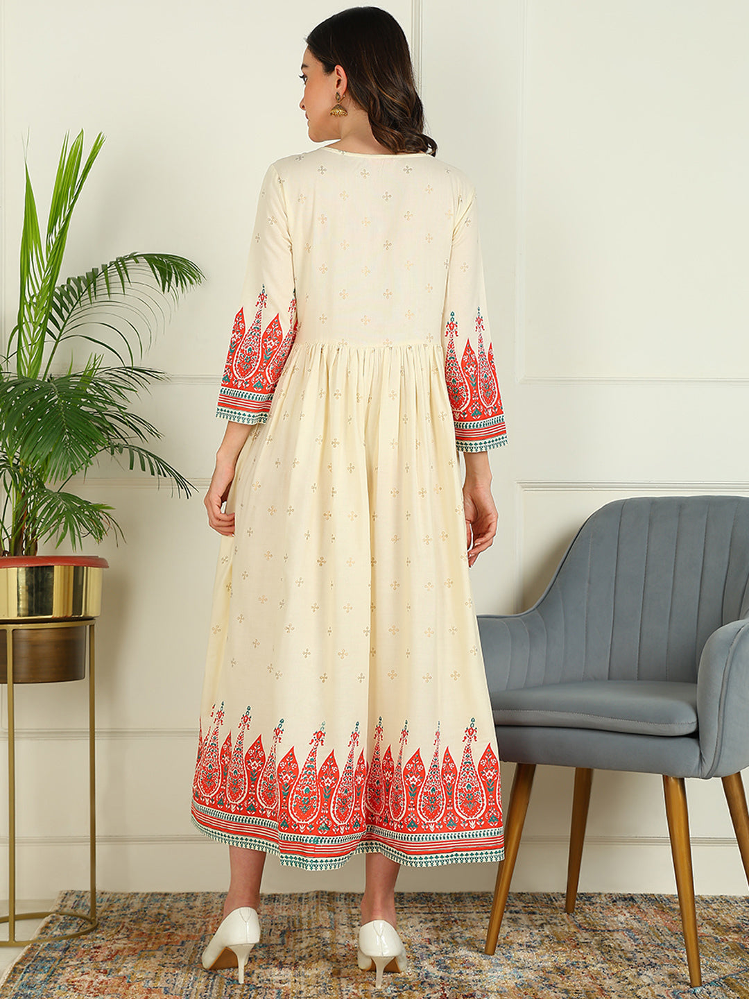 Flared Printed Viscose Rayon Dress