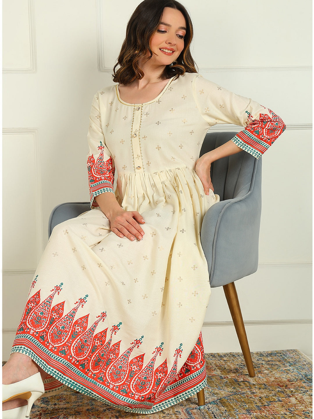 Flared Printed Viscose Rayon Dress