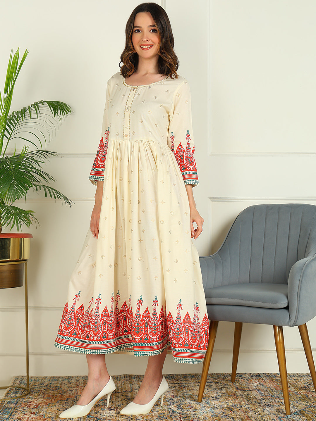 Flared Printed Viscose Rayon Dress