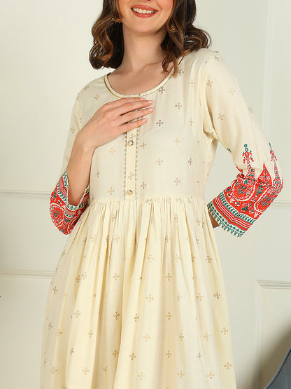 Flared Printed Viscose Rayon Dress