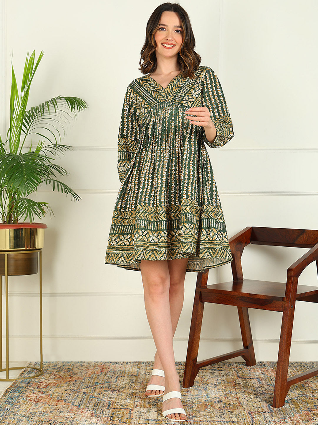 Flared Printed Viscose Rayon Dress