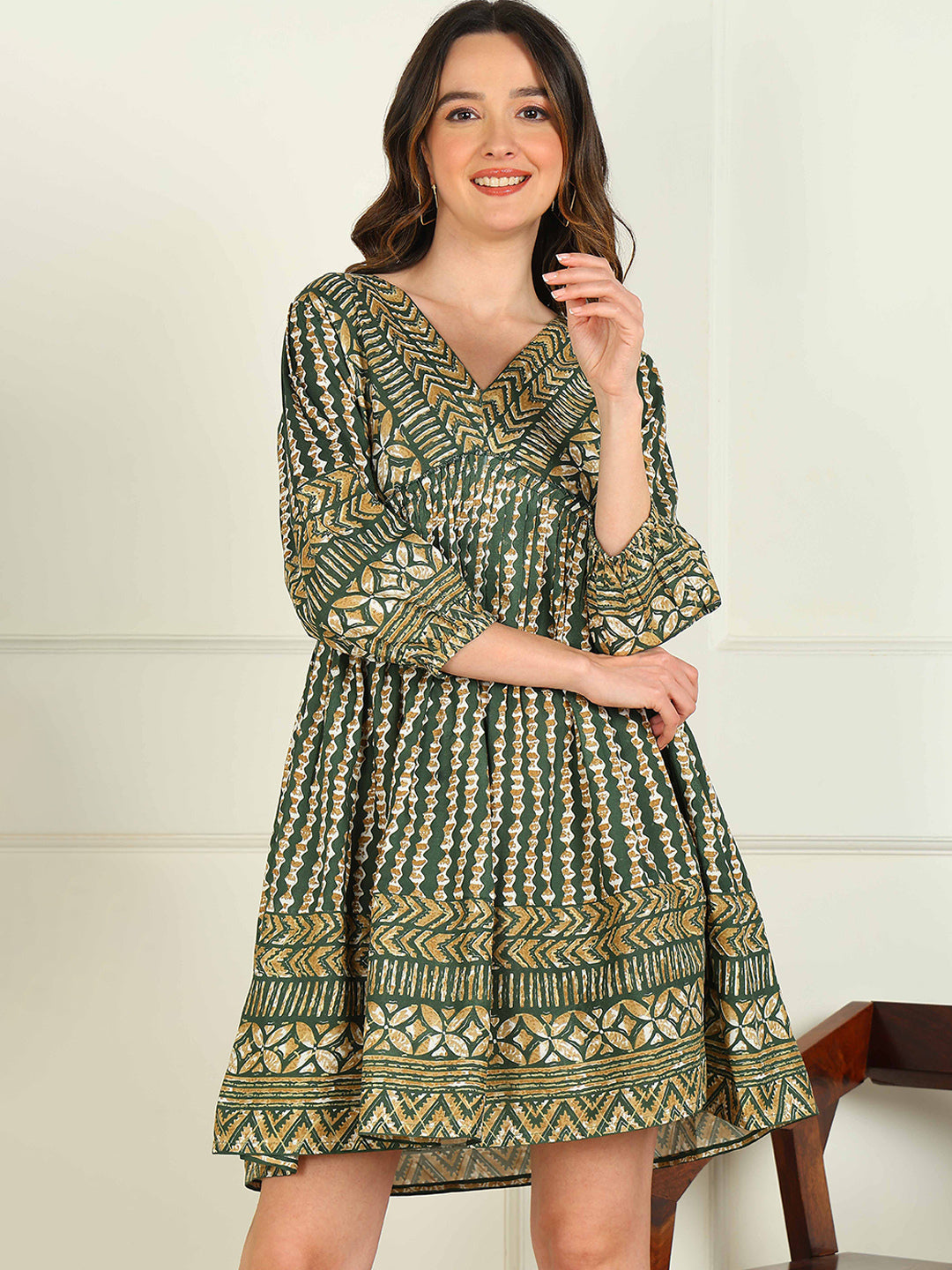 Flared Printed Viscose Rayon Dress