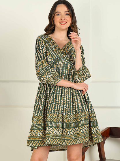 Flared Printed Viscose Rayon Dress