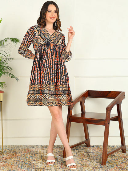 Mokshi orange rayon printed dress – wholesale manufacturer & exporter from India