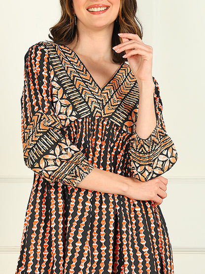 Flared Printed Viscose Rayon Dress