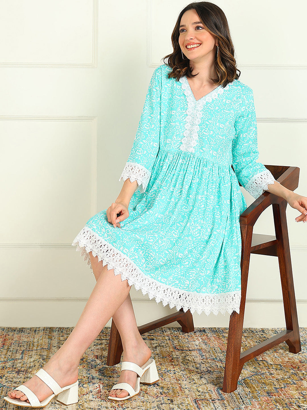 Mokshi blue rayon printed dress – wholesale manufacturer & exporter from India