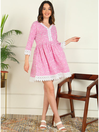 Mokshi pink rayon printed dress – wholesale manufacturer & exporter from India