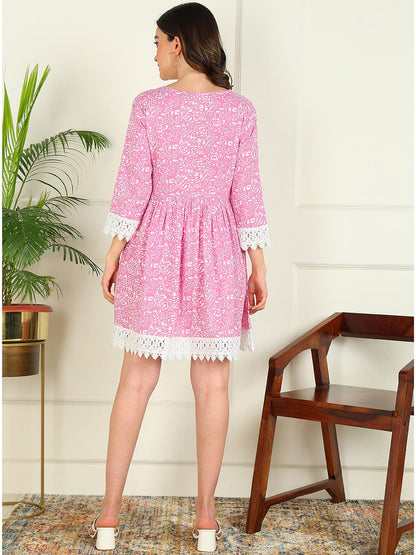 Flared Printed Viscose Rayon Dress