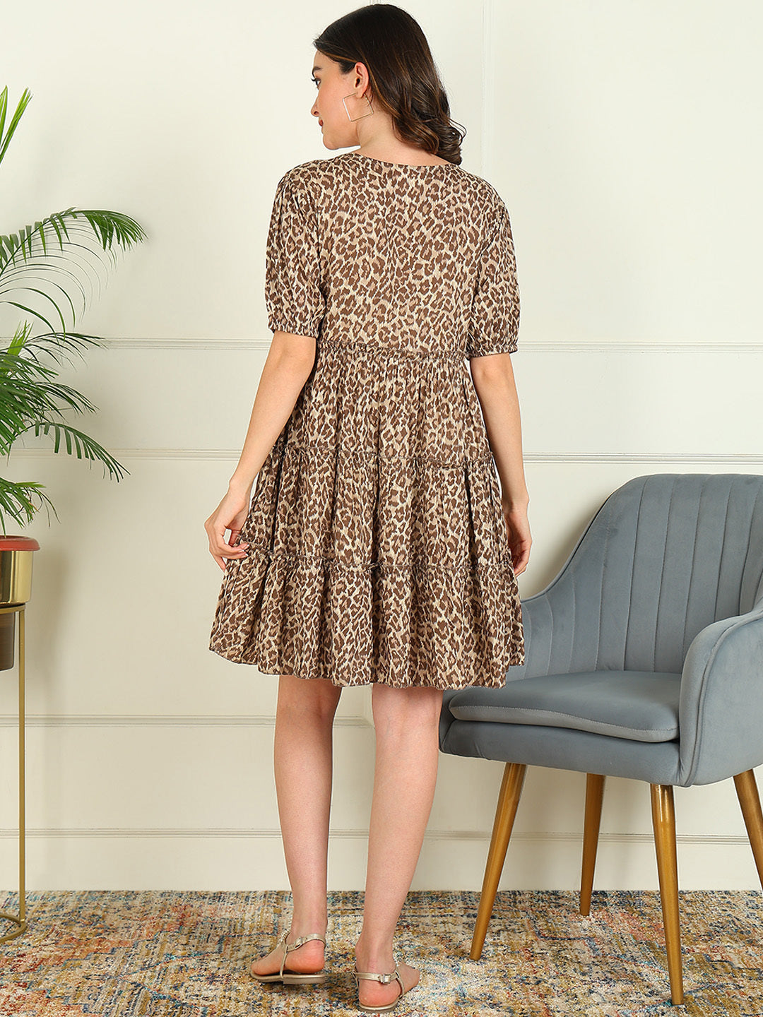 Flared Printed Viscose Rayon Dress