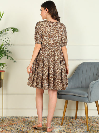 Flared Printed Viscose Rayon Dress