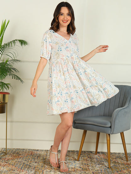 Flared Printed Viscose Rayon Dress
