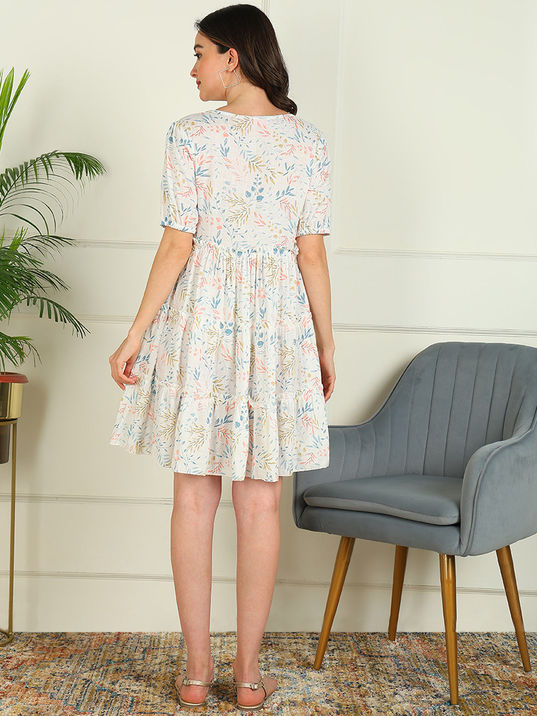 Flared Printed Viscose Rayon Dress