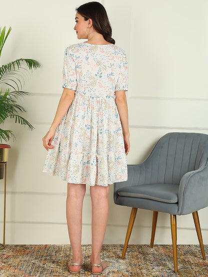 Flared Printed Viscose Rayon Dress