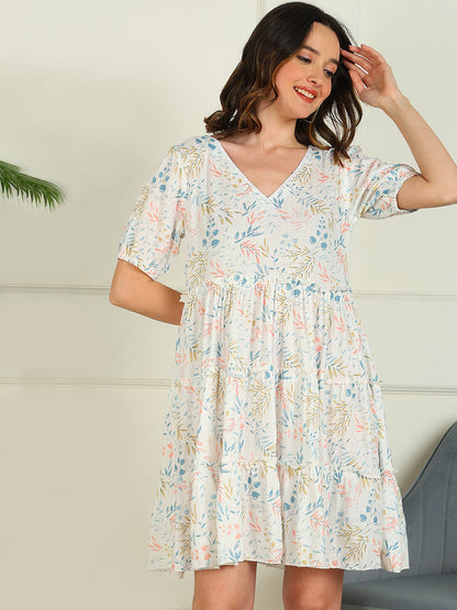 Flared Printed Viscose Rayon Dress