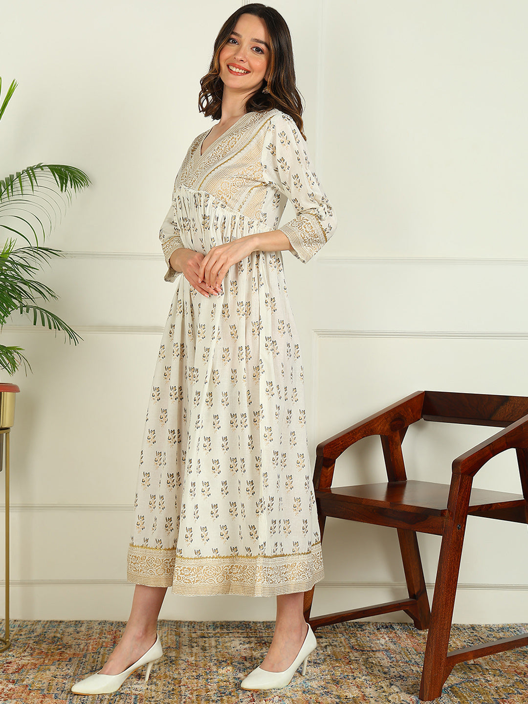 Flared Printed Viscose Rayon Dress