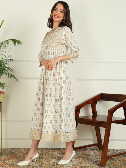 Flared Printed Viscose Rayon Dress