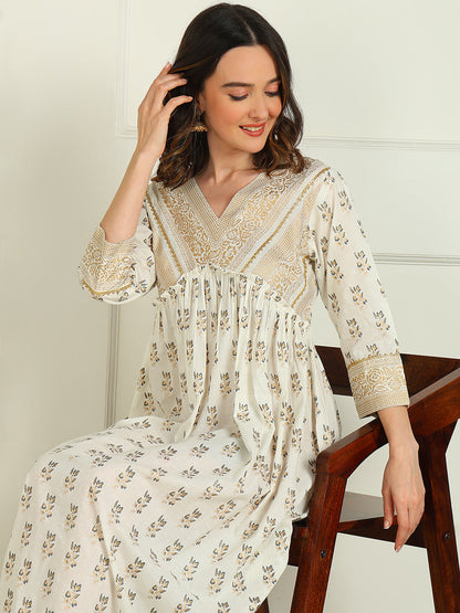 Flared Printed Viscose Rayon Dress