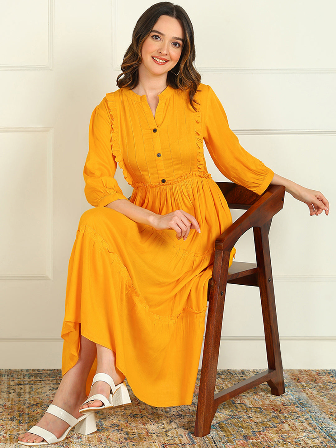 Mokshi musterd rayon solid dress – wholesale manufacturer & exporter from India