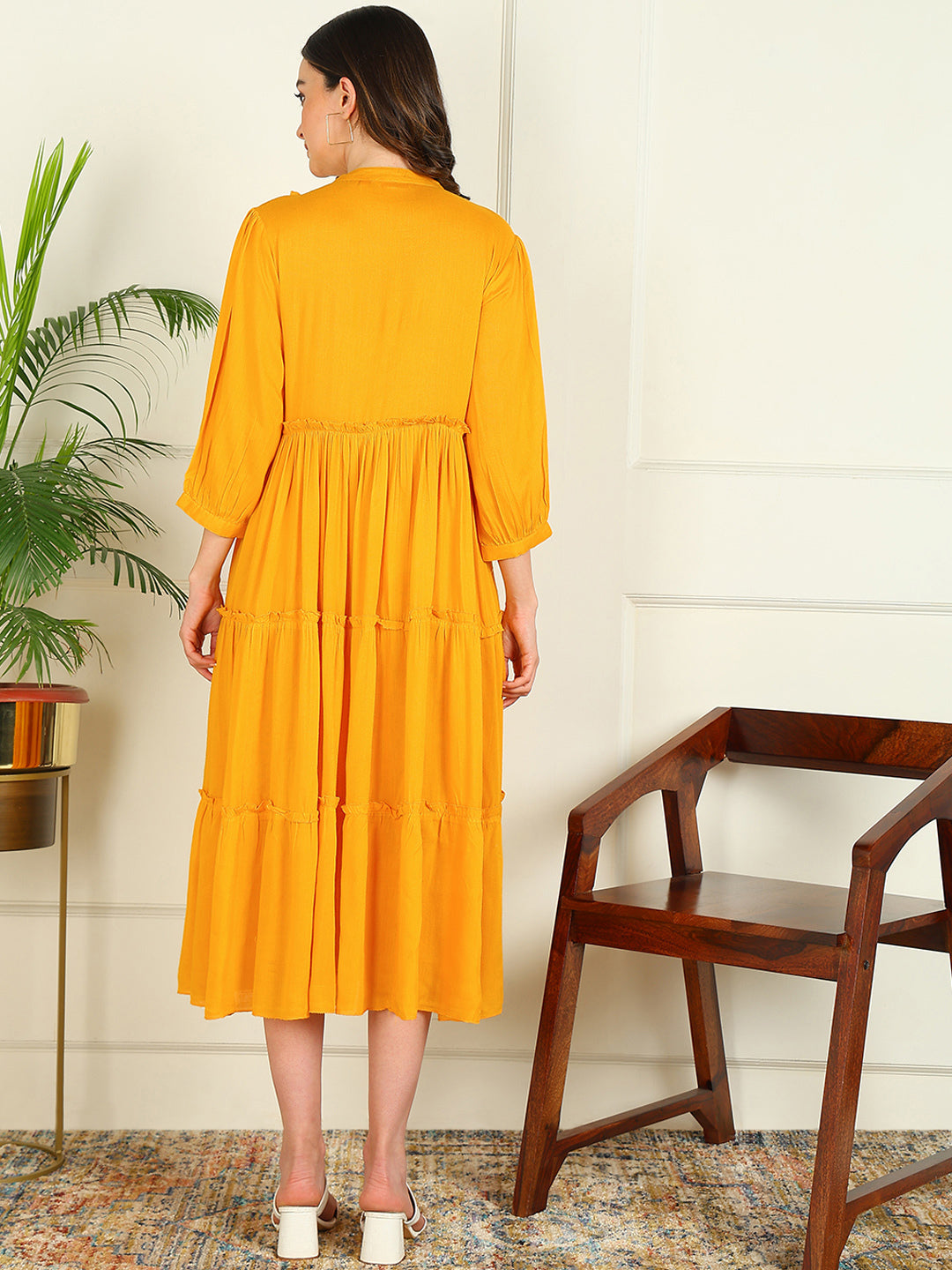 Flared Solid Viscose Rayon Dress