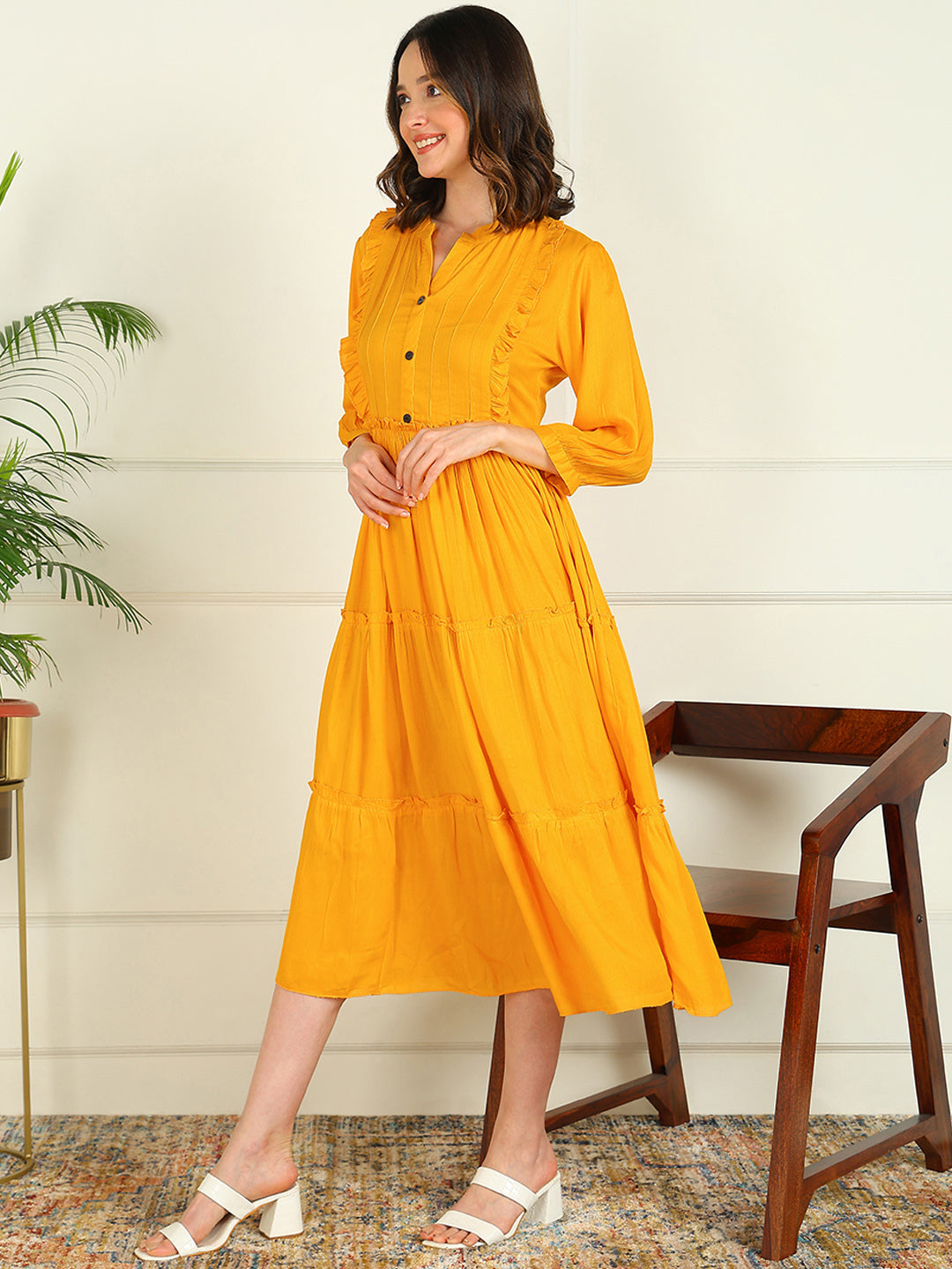 Flared Solid Viscose Rayon Dress