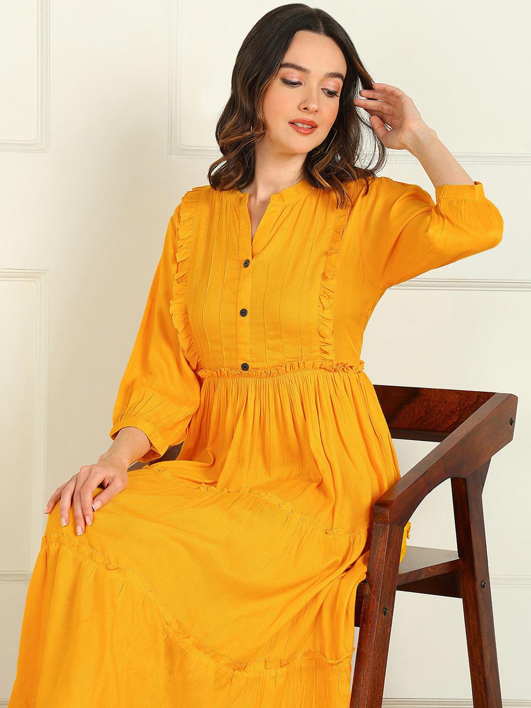 Flared Solid Viscose Rayon Dress