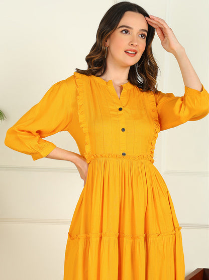 Flared Solid Viscose Rayon Dress