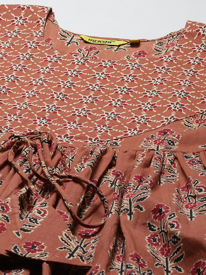 Printed Pure Cotton Above Knee Round Neck Kurta Set