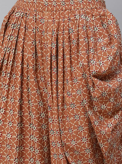 Printed Pure Cotton Above Knee Round Neck Kurta Set