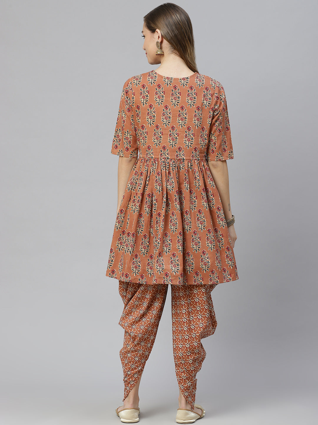Printed Pure Cotton Above Knee Round Neck Kurta Set